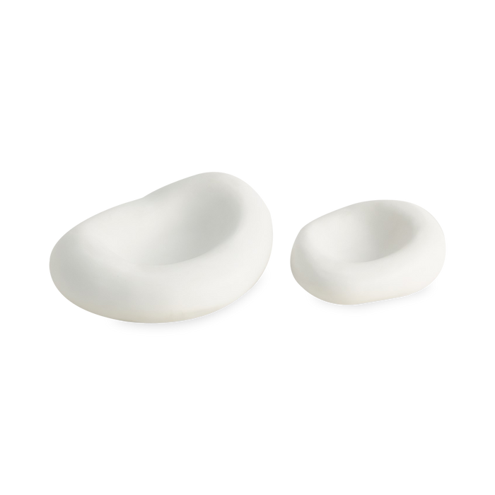 Crafted in Italy, these organic shaped ceramic bowls have a matte white finish and are available in two sizes.