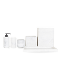 A gorgeous white marble collection of bathroom essentials with a minimalist design.