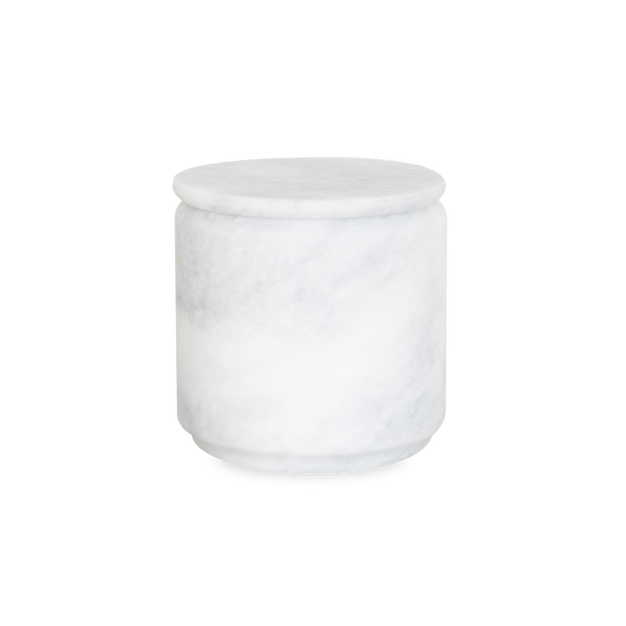 A gorgeous white marble collection of bathroom essentials with a minimalist design.