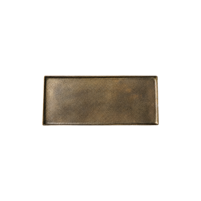 Russell Medium Rectangular Tray in bronze with textured surface and raised edges, shown from above.