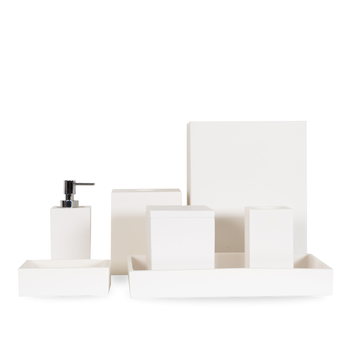 Clean lines and a minimal aesthetic define this bath collection.